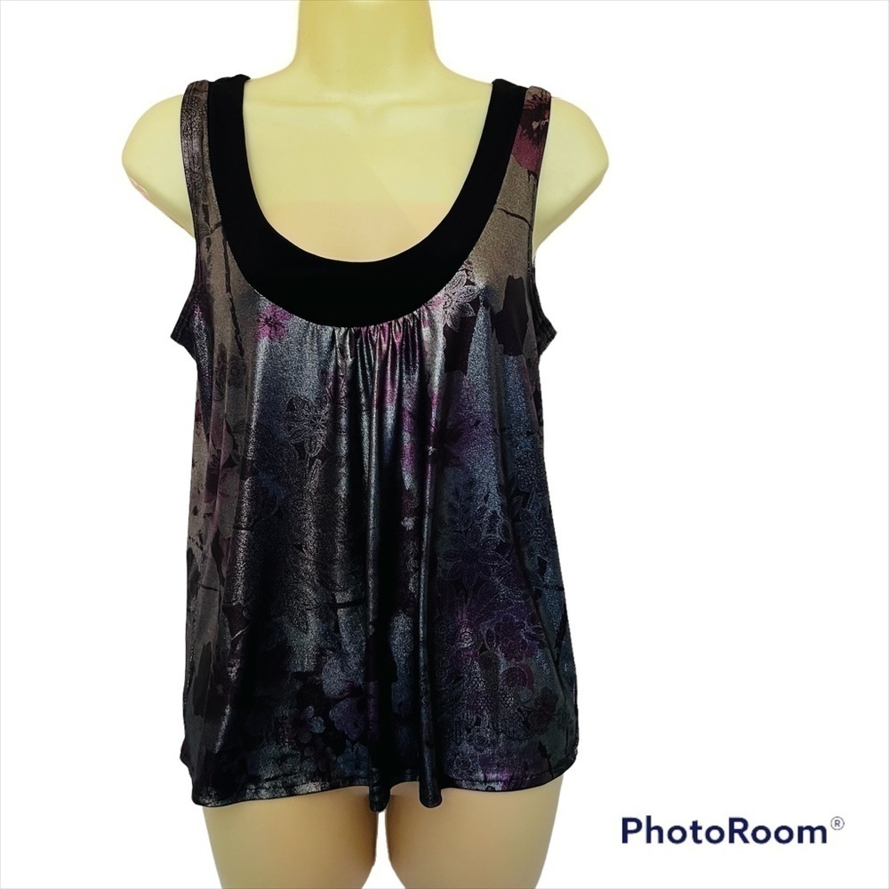 SUZY Shier Casual Silver Metallic Sleeveless Tunic Top, Size XLarge